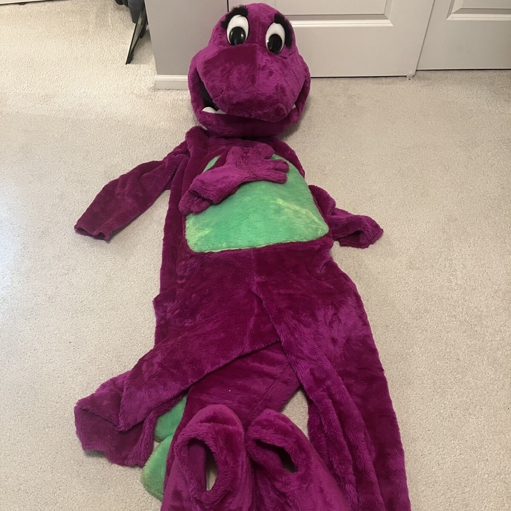 Alinco Costumes- Professional Purple Green Dinosaur “Duffy” Mascot Costume Used